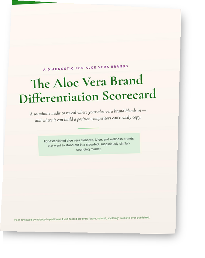 Aloe Vera Brand Differentiation Scorecard -- nine-page PDF cover mockup